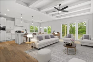 Virtual house staging example of a family room, digitally furnished for real estate property listings.