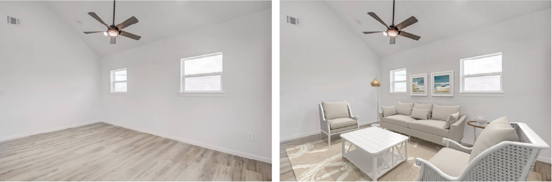 Living Room Home Staging - Coastal Casual Style