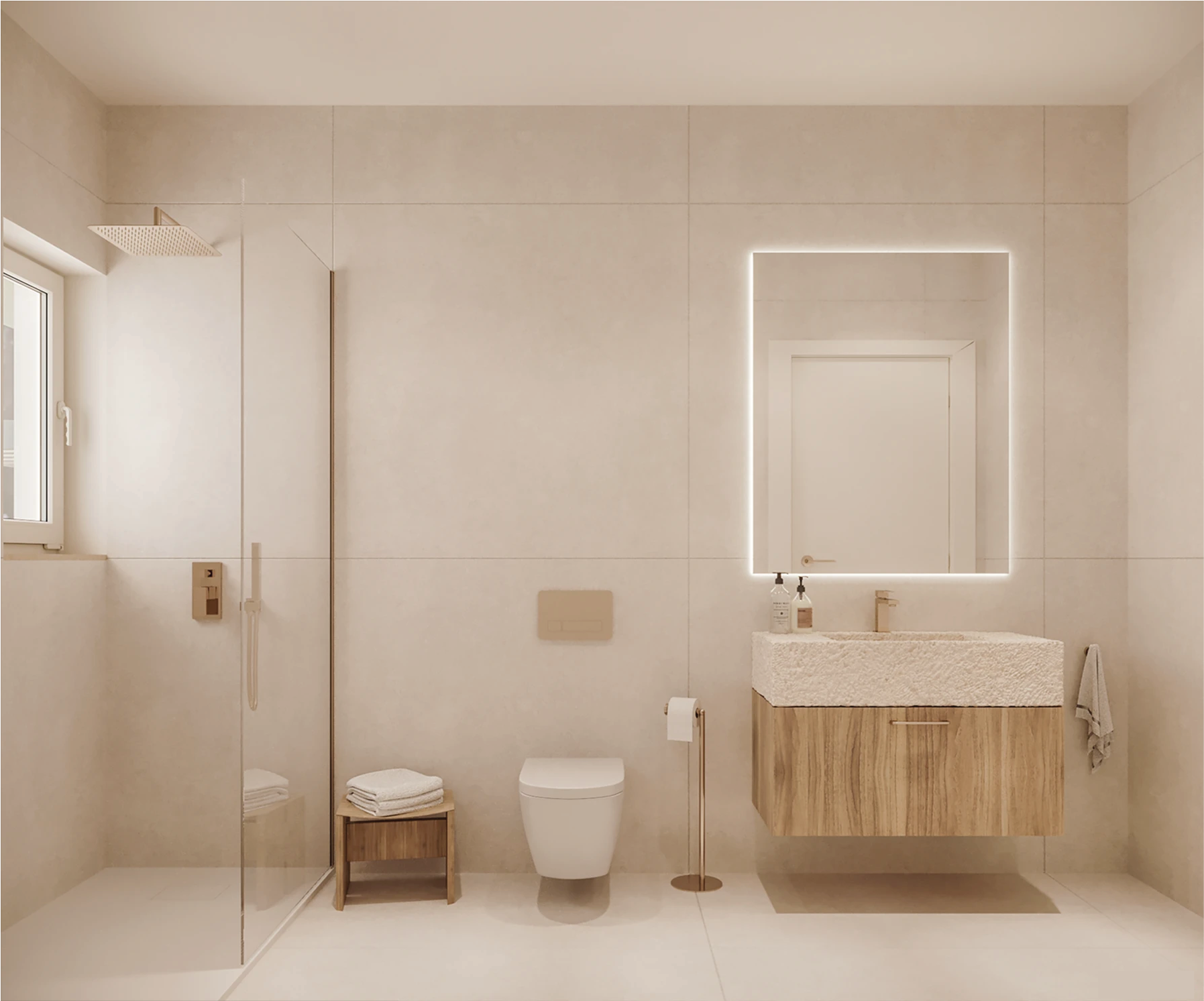 Virtual Staging: Showcase your bathroom in a warm, modern, and minimalist style that inspires buyers and adds irresistible appeal